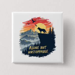 Bóton Quadrado 5.08cm Wolf Howling Na Lua Sozinha, Mas Implacável