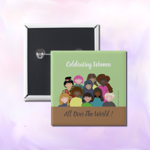 Bóton Quadrado 5.08cm Women faces feminist button