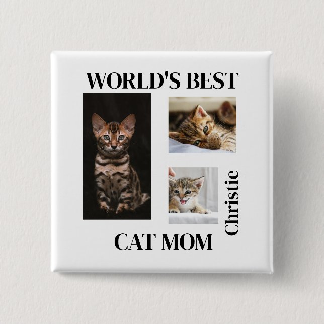 Bóton Quadrado 5.08cm World's Best Cat Mom Custom Name Gift (Frente)