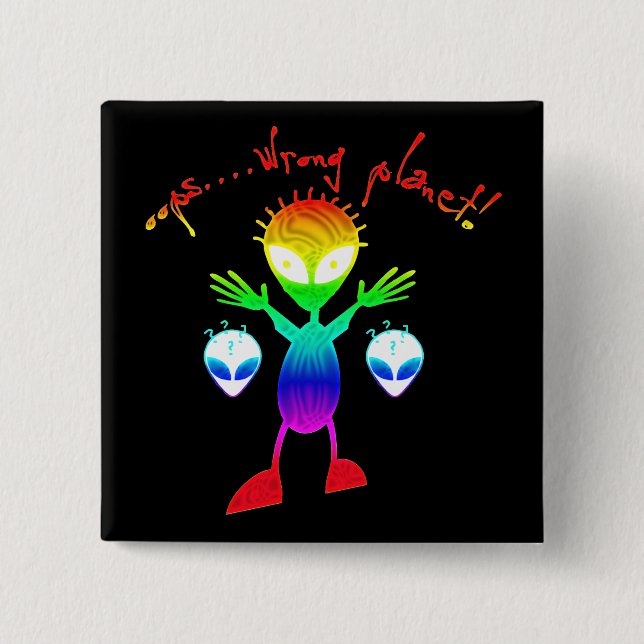 Bóton Quadrado 5.08cm Wrong Planet Alien Buttons (Frente)