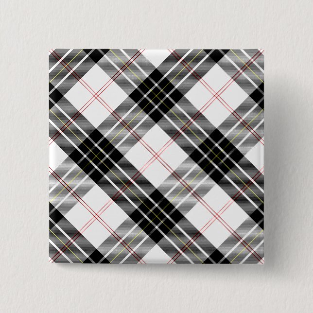Bóton Quadrado 5.08cm xadrez preto e branco tartan MacPherson (Frente)