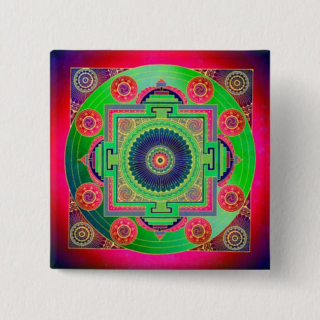Bóton Quadrado 5.08cm YANTRA - roda do excelente - rosa verde (Frente)
