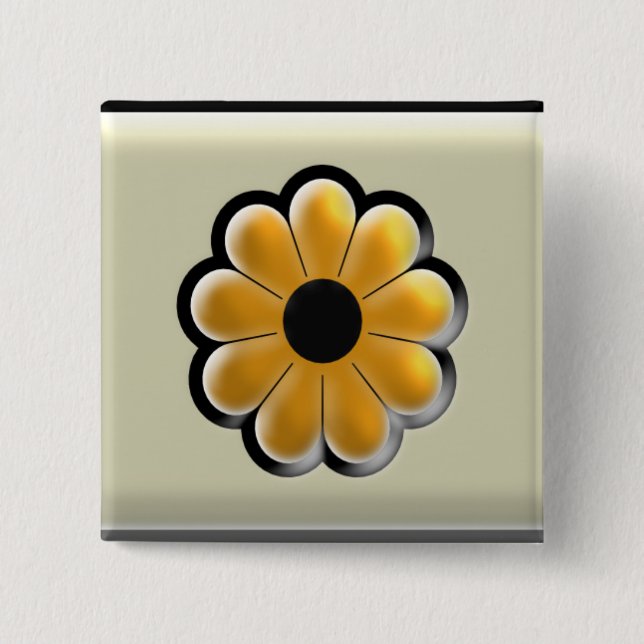 Bóton Quadrado 5.08cm Yellow Flower Square Button – Modern Floral Design (Frente)
