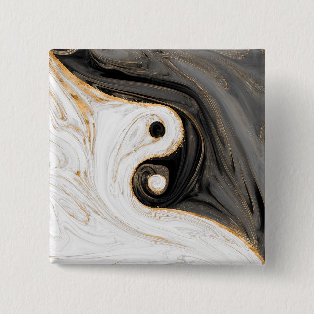 Bóton Quadrado 5.08cm Yin Yang Liquid Marble (Frente)