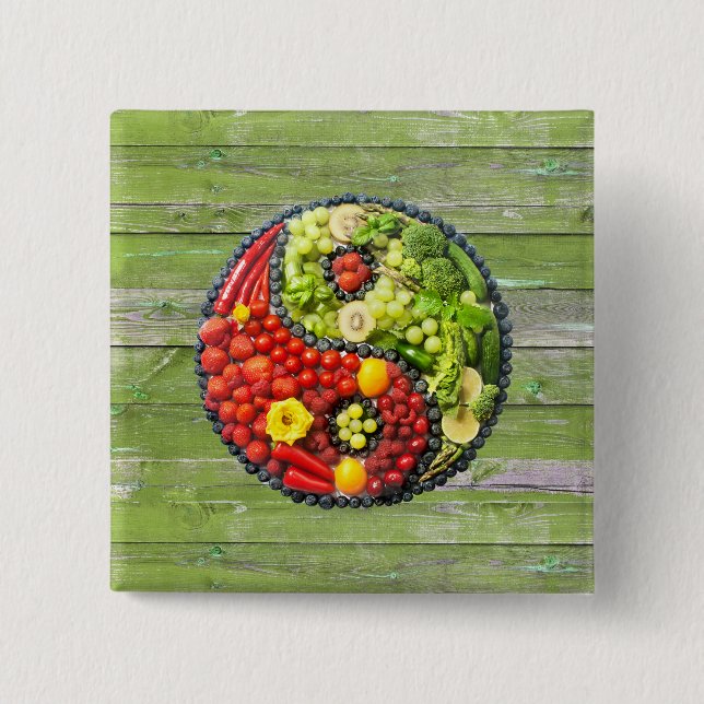 Bóton Quadrado 5.08cm YinYang - Muro de Madeira Verde de harmonia vegeta (Frente)