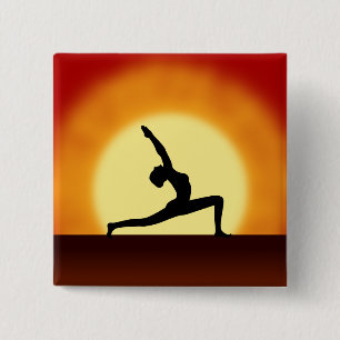 Bóton Quadrado 5.08cm Yoga Pose Mulher Silhuette Sunrise Botões