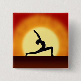 Bóton Quadrado 5.08cm Yoga Pose Mulher Silhuette Sunrise Botões