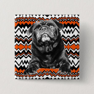 Bóton Quadrado 5.08cm ZAG alaranjado, preto & branco do BOTÃO do PUG do