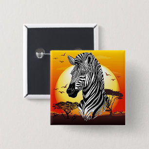 Bóton Quadrado 5.08cm Zebra African Savanna Wild Animal