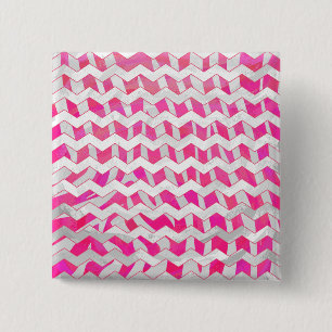 Bóton Quadrado 5.08cm Zebra Chevron Branca e Rosa Quente