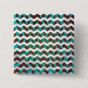 Bóton Quadrado 5.08cm Zebra Chevron Brown e Teal Impressão