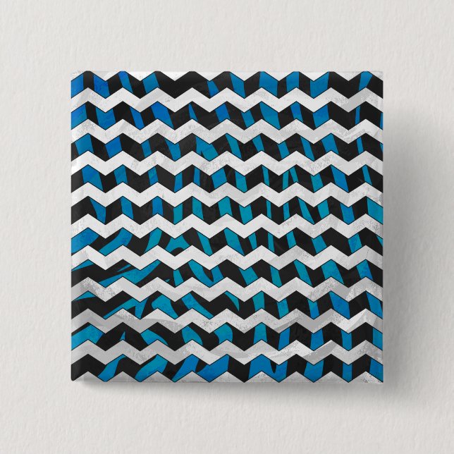 Bóton Quadrado 5.08cm Zebra Chevron Preto e Azul (Frente)