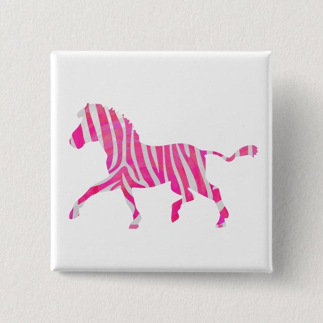 Bóton Quadrado 5.08cm Zebra Rosa Quente e Silhueta Branca (Frente)