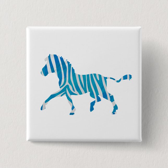 Bóton Quadrado 5.08cm Zebra Silhouette Azul e Branco (Frente)