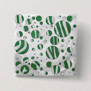 Bóton Quadrado 5.08cm Zebra Verde e Bolinhas Brancas