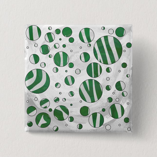 Bóton Quadrado 5.08cm Zebra Verde e Bolinhas Brancas (Frente)