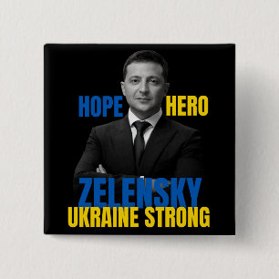 Bóton Quadrado 5.08cm Zelensky Hope Hero Ucrânia Forte