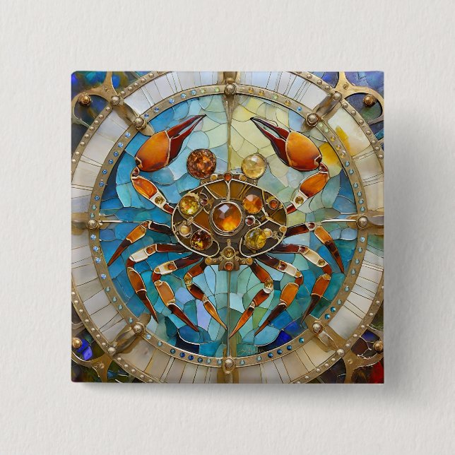 Bóton Quadrado 5.08cm Zodiac - Cancer O Caranguejo (Frente)