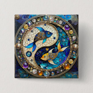 Bóton Quadrado 5.08cm Zodiac - Peixes Fish Yin e Yang