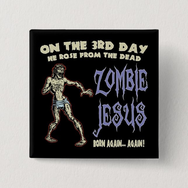 Bóton Quadrado 5.08cm Zombi Jesus (Frente)
