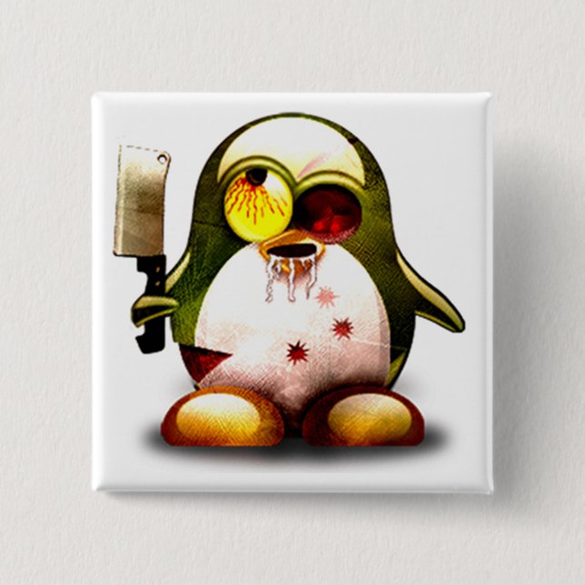 Bóton Quadrado 5.08cm Zombi Tux (Linux Tux) (Frente)