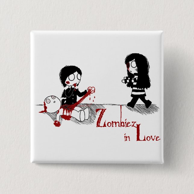 Bóton Quadrado 5.08cm Zombiez no amor (Frente)