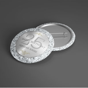 Bóton Redondo 10.16cm 25 de aniversário de diamantes brancos