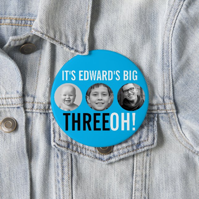 Bóton Redondo 10.16cm 30 negro azul-céu Três OH! Três fotos de aniversár (In Situ)