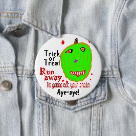 Bóton Redondo 10.16cm Abóbora Verde Zumbi Gatinha ou Travessura