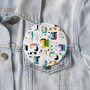 Bóton Redondo 10.16cm Abstrato tribal maya antigo padrão 1