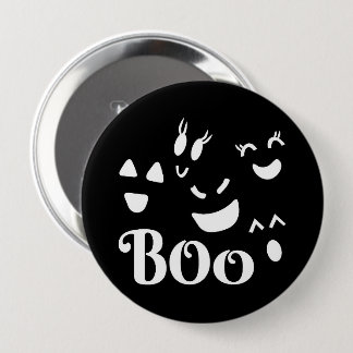 Bóton Redondo 10.16cm Adorable Fantasma Preto e Branco de Halloween BOO