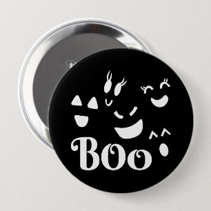 Bóton Redondo 10.16cm Adorável BOO de Halloween Fantasma Preto e Branco