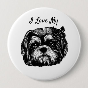 Bóton Redondo 10.16cm Adoro o meu cão Shih Tzu com o arco de Arte Origin