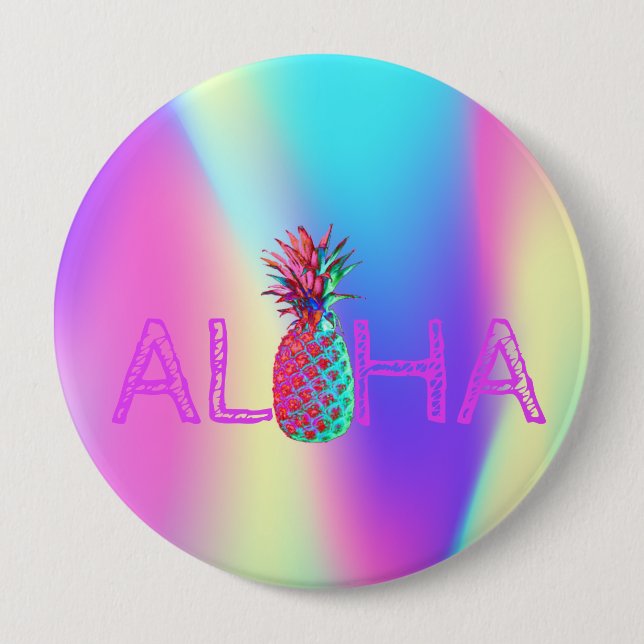 Bóton Redondo 10.16cm Aloha Hawaiian Pineapple Holographic (Frente)