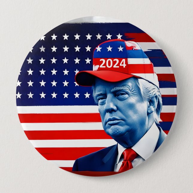 Bóton Redondo 10.16cm American Donald Trump 2024 Flag (Frente)