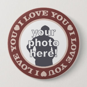 Bóton Redondo 10.16cm AMOR com o botão personalizado da FOTO (enorme)