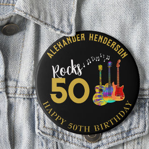 Bóton Redondo 10.16cm Aniversário de 50 anos Nome Guitarras Música Rock 