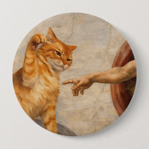 Bóton Redondo 10.16cm Arte de Meme de Gato Engraçado Criação de Adão com