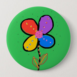 Bóton Redondo 10.16cm Arte Desenhada à Mão de Flor de Trevo de Quatro Fo