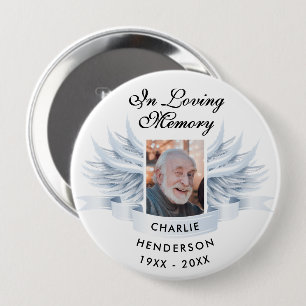 Bóton Redondo 10.16cm Asas de Anjo Personalizadas Em Memória Carinhosa M