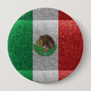 Bóton Redondo 10.16cm Bandeira mexicana do México Latim Bling