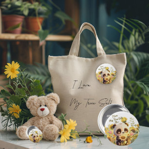 Bóton Redondo 10.16cm Bebê Panda Com Botão Redondo de Girassol