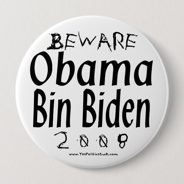 Bóton Redondo 10.16cm Beware o bin Biden de Obama (Frente)