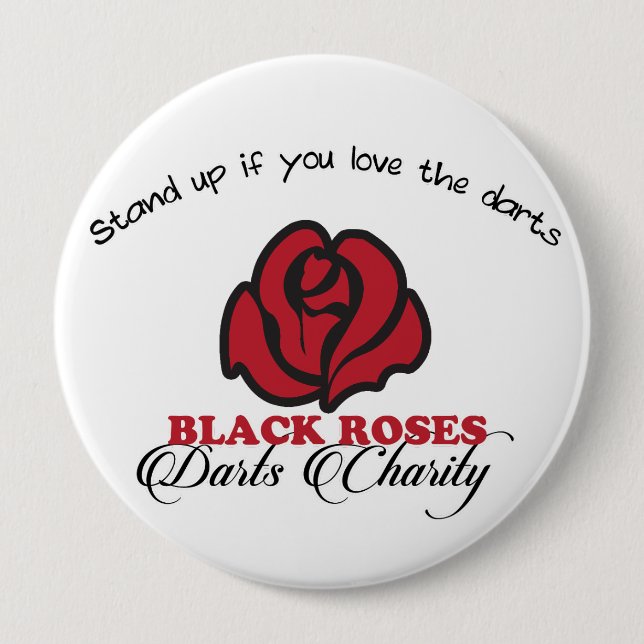 Bóton Redondo 10.16cm Black Roses Darts Charity Button (Frente)