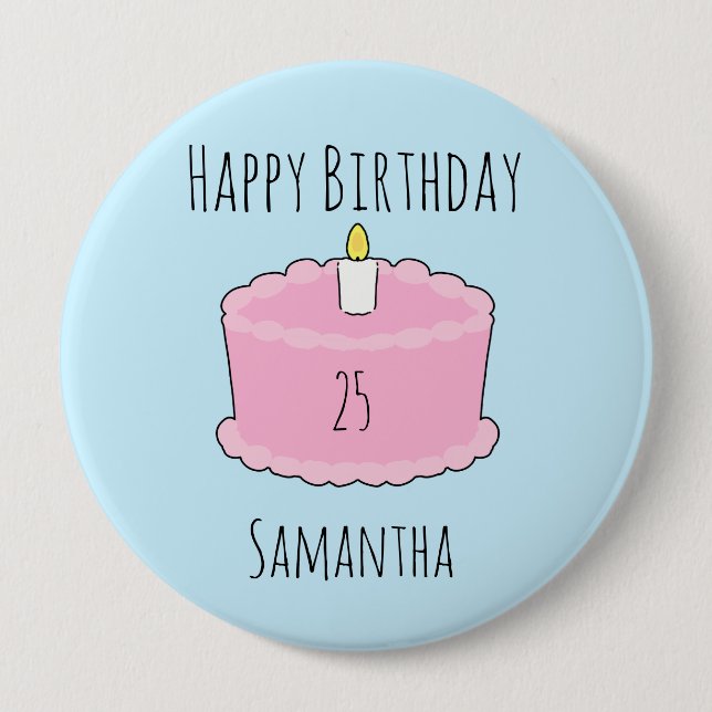 Bóton Redondo 10.16cm Bolo de aniversário Rosa (Frente)