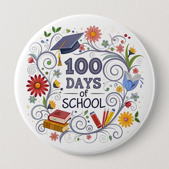 Bóton Redondo 10.16cm Botão "100 Dias de Escola" (Frente)