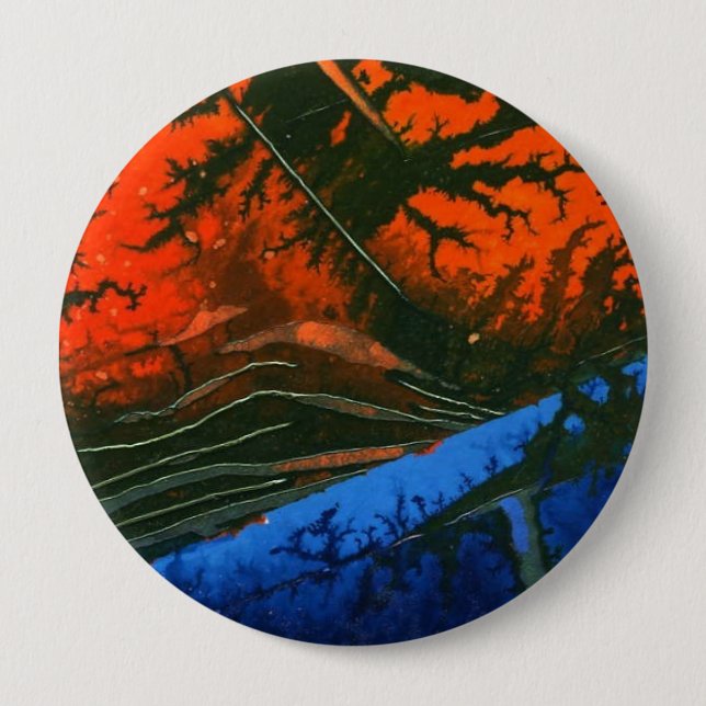 Bóton Redondo 10.16cm Botão Abstrato de Arte "Swamp Fire 6" (Frente)