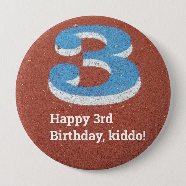 Bóton Redondo 10.16cm Botão aniversário de 3 anos Running Track (Frente)