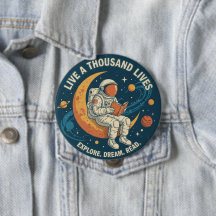 Botão Astronauta Vintage "Viva Mil Vidas"
