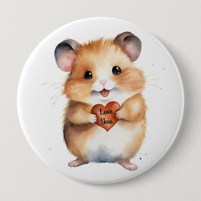 Bóton Redondo 10.16cm Botão de Amor de Hamster (Frente)
